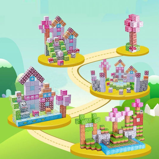 Set de Constructie SmartBlocks Indiggo@, Include 140 de Piese, Joc Educativ 3D pentru Copii, Constructii STEM, Blocuri Magnetice Rezistente, Cuburi Magnetice Colorate, Dezvoltare Creativitate si Gandire Logica, 3 Ani+, Purple