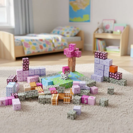 Set de Constructie SmartBlocks Indiggo@, Include 140 de Piese, Joc Educativ 3D pentru Copii, Constructii STEM, Blocuri Magnetice Rezistente, Cuburi Magnetice Colorate, Dezvoltare Creativitate si Gandire Logica, 3 Ani+, Purple