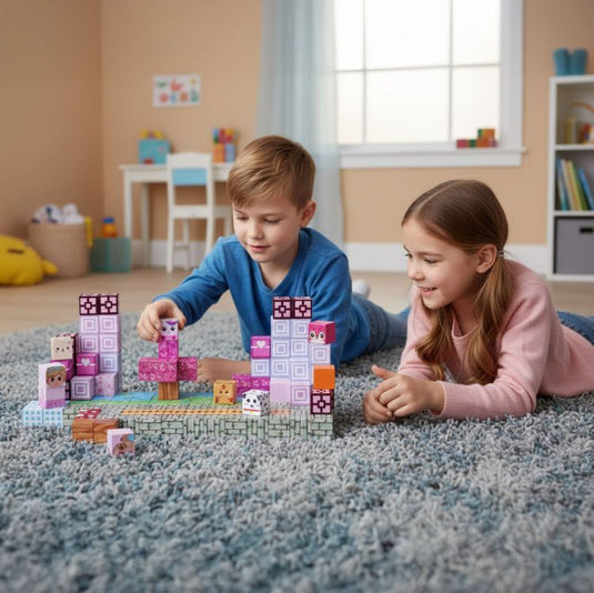 Set de Constructie SmartBlocks Indiggo@, Include 140 de Piese, Joc Educativ 3D pentru Copii, Constructii STEM, Blocuri Magnetice Rezistente, Cuburi Magnetice Colorate, Dezvoltare Creativitate si Gandire Logica, 3 Ani+, Purple