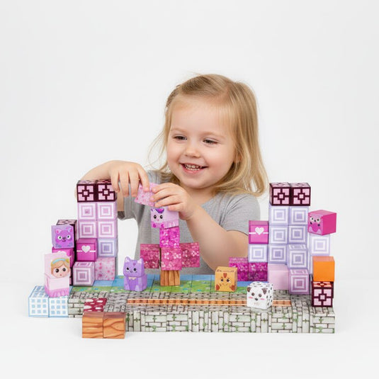 Set de Constructie SmartBlocks Indiggo@, Include 140 de Piese, Joc Educativ 3D pentru Copii, Constructii STEM, Blocuri Magnetice Rezistente, Cuburi Magnetice Colorate, Dezvoltare Creativitate si Gandire Logica, 3 Ani+, Purple