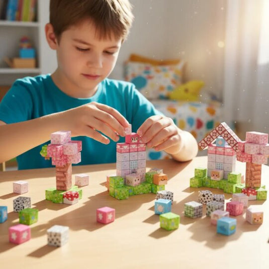 Set de Constructie SmartBlocks Indiggo@, Include 140 de Piese, Joc Educativ 3D pentru Copii, Constructii STEM, Blocuri Magnetice Rezistente, Cuburi Magnetice Colorate, Dezvoltare Creativitate si Gandire Logica, 3 Ani+, Purple