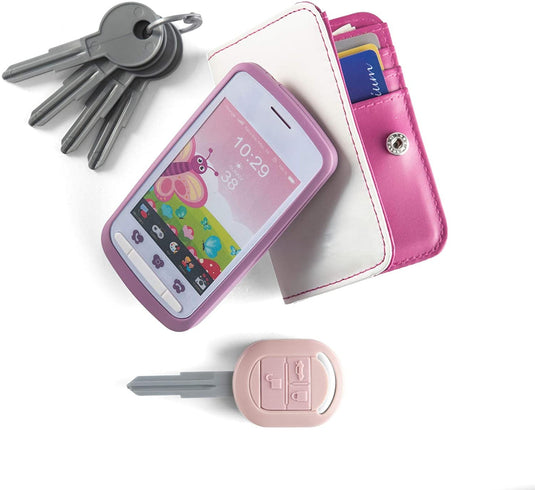 Geanta de Jucarie pentru Copii MiniDiva Glam Bag Indiggo® – Set Accesorii Frumusete cu Telefon, Portofel, Bani de Joaca, Carduri, Ruj si Chei, Joc de Rol Fashion, 3 Ani+, White/Purple