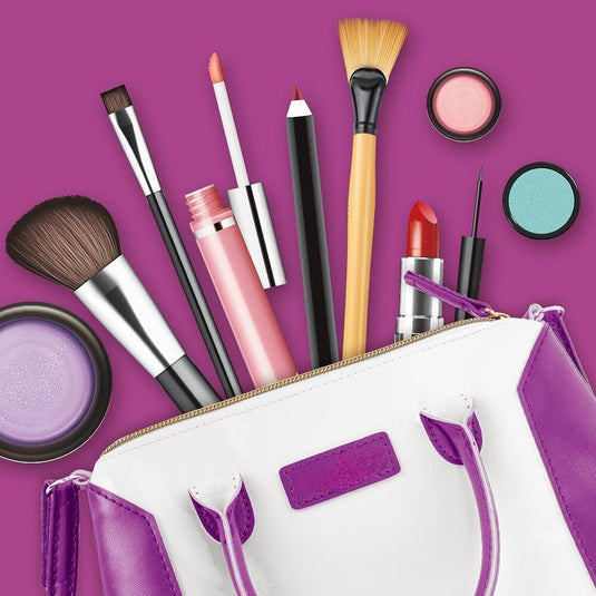 Geanta de Jucarie pentru Copii MiniDiva Glam Bag Indiggo® – Set Accesorii Frumusete cu Telefon, Portofel, Bani de Joaca, Carduri, Ruj si Chei, Joc de Rol Fashion, 3 Ani+, White/Purple