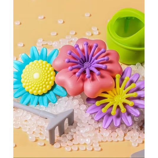 Set Creativ de Constructie 3D - Flower Garden Indiggo@, Gradina cu Flori Modulare, Include 332 Piese, Valiza pe Roti si Maner, Jucarie Educativa pentru Copii, Green Purple