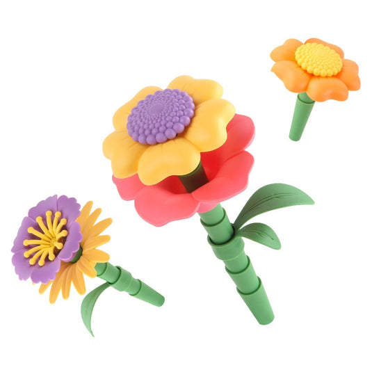 Set Creativ de Constructie 3D - Flower Garden Indiggo@, Gradina cu Flori Modulare, Include 332 Piese, Valiza pe Roti si Maner, Jucarie Educativa pentru Copii, Green Purple
