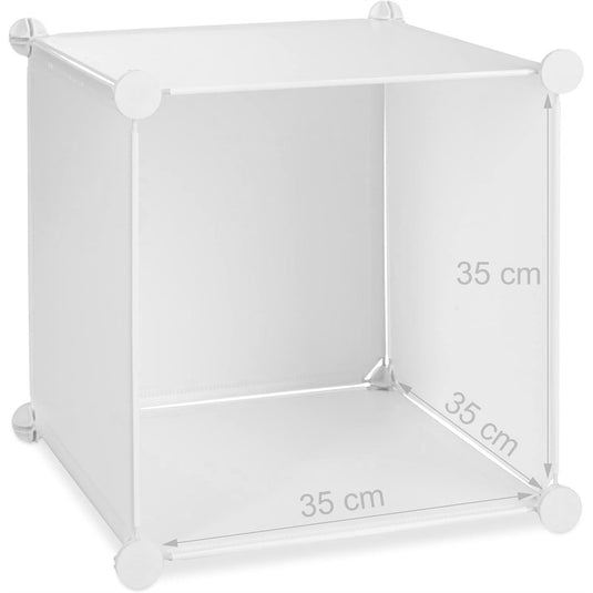 Dulap Modular Copii DreamZoo Indiggo®, Organizator Jucarii si Haine, 9 Compartimente cu Usi, Raft pentru Camera Copilului, Biblioteca Modulara, Greutate Maxima Suportata Aproximativ 5 kg / Compartiment, Dimensiuni - 110x110x37 cm, 3 Ani+, Alb Pastel
