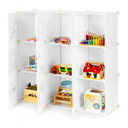 Dulap Modular Copii DreamAnimals Indiggo®, Organizator Jucarii si Haine, 9 Compartimente cu Usi, Raft pentru Camera Copilului, Biblioteca Modulara, Greutate Maxima Suportata Aproximativ 5 kg / Compartiment, Dimensiuni - 110x110x37 cm, 3 Ani+, Green