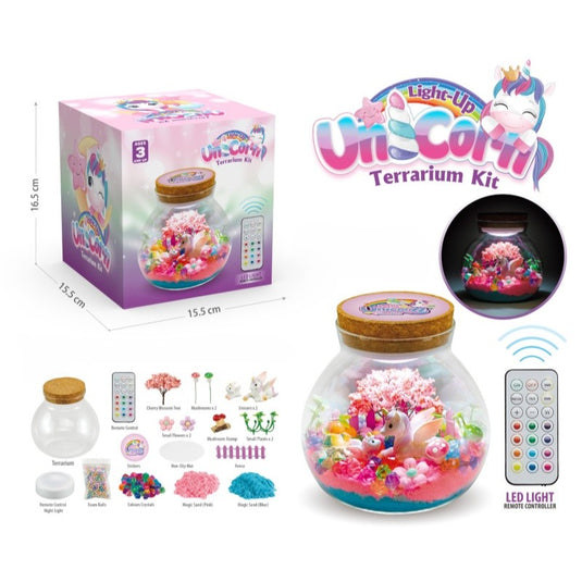 Lampa de Noapte pentru Copii UnicornLight Indiggo®Set Creativ DIY Terrarium cu Sirena pentru Copii, Lampa de Noapte LED cu Telecomanda, 13 Culori si 4 Moduri de Iluminare, Nisip Magic, Cristale si Figurine Marine, Joc Educativ STEM, 3 Ani+, Pink