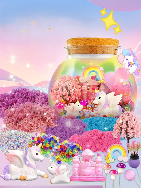 Lampa de Noapte pentru Copii UnicornLight Indiggo®Set Creativ DIY Terrarium cu Sirena pentru Copii, Lampa de Noapte LED cu Telecomanda, 13 Culori si 4 Moduri de Iluminare, Nisip Magic, Cristale si Figurine Marine, Joc Educativ STEM, 3 Ani+, Pink