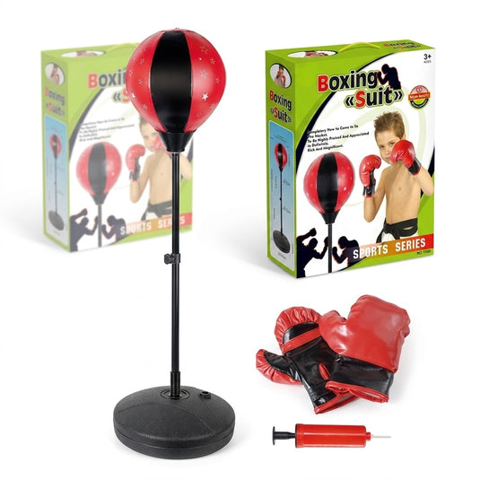 Set Box pentru Copii BoxStar Kid Indiggo® Include Manusi, Para de Box, Pompa si Suport Reglabil 88.5-124 cm, Sac de Box pentru Karate, MMA, Kickboxing, Muay Thai, 3 - 8 Ani, Red Star