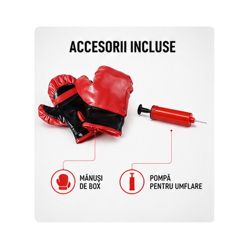 Set Box pentru Copii BoxStar Kid Indiggo® Include Manusi, Para de Box, Pompa si Suport Reglabil 88.5-124 cm, Sac de Box pentru Karate, MMA, Kickboxing, Muay Thai, 3 - 8 Ani, Red Star