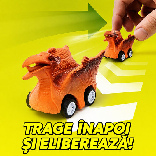 Set Interactiv de Masinute DinoFunTruck, Camion Transportator cu 1 Masinuta, 1 Barca, 4 Figurine de Dinozauri, Sunete si Lumini, Tobogan pentru Masinute, Panou Transparent, Indiggo@, + 3Ani, Green Light