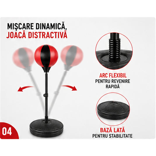 Set Box pentru Copii BoxStar Junior Indiggo® Include Manusi, Para de Box, Pompa si Suport Reglabil 70-106 cm, Sac de Box pentru Karate, MMA, Kickboxing, Muay Thai, 3 - 8 Ani, Rosu/Negru