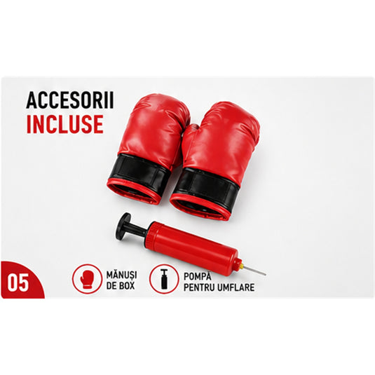 Set Box pentru Copii BoxStar Junior Indiggo® Include Manusi, Para de Box, Pompa si Suport Reglabil 70-106 cm, Sac de Box pentru Karate, MMA, Kickboxing, Muay Thai, 3 - 8 Ani, Rosu/Negru