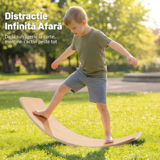 Placa de Echilibru Multifunctional Montessori FlowBoard™ Semicerc din Lemn de Tei, Suport 200 Kg, Joaca si Activitate Fizica, Dezvolta Motricitatea, Coordonarea si Echilibrul, Finisaj Natural cu Ulei, Eco-Friendly, 3+ Ani, Sunny Smile