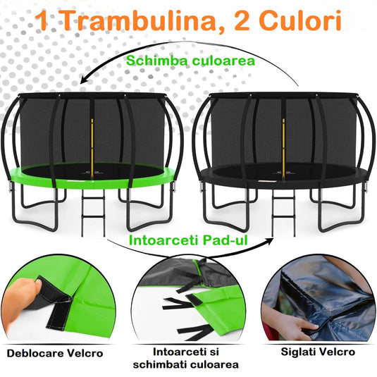 Resigilat: Trambulina pentru Copii KangoJump™ 12FT/365CM No Gap Design, Stalpi Curbati de Siguranta, Plasa Protectie
