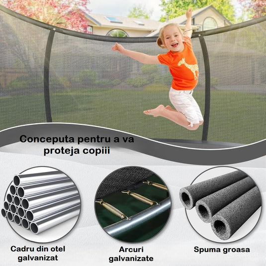Resigilat: Trambulina pentru Copii KangoJump™ 12FT/365CM No Gap Design, Stalpi Curbati de Siguranta, Plasa Protectie