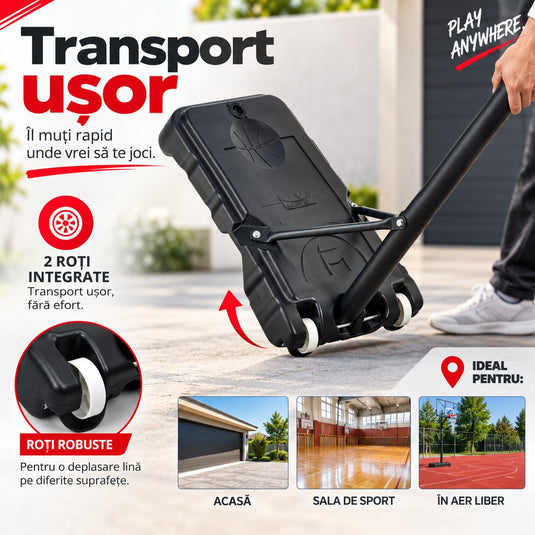 Cos de Baschet pentru Copii Inaltime Reglabila 160-210 Cm, Roti pentru Transport, Baza Stabila cu Umplere Apa/Nisip, Structura Anti-Rasturnare, Suport Minge, Panou Rezistent, Inel Ø38 cm, pentru Interior si Exterior