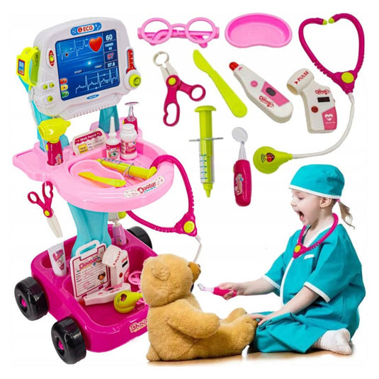 Trusă medicală de jucărie Medical Kit cu cărucior pe roți și 17 accesorii, de la 4 ani
