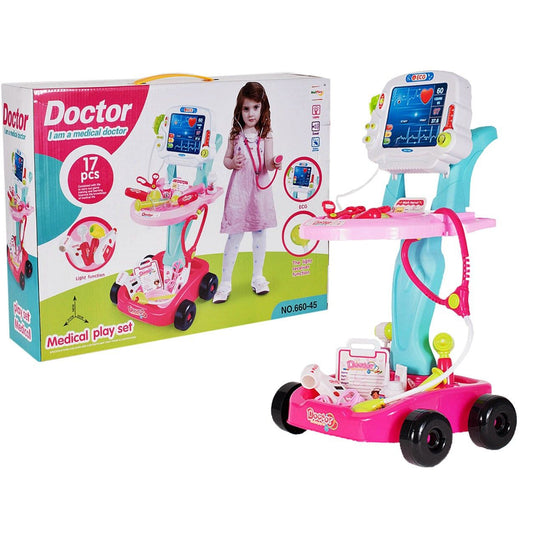 Trusă medicală de jucărie Medical Kit cu cărucior pe roți și 17 accesorii, de la 4 ani