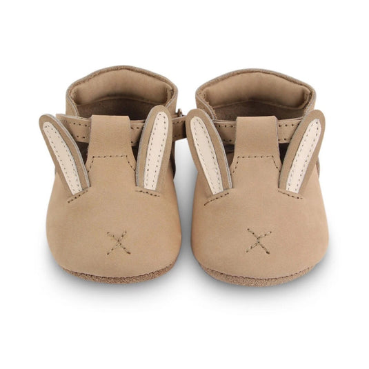 Pantofi Nanoe Velcro - DONSJE AMSTERDAM- Bunny Beige, handmade, 100% piele premium, talpa din cauciuc flexibil, prindere velcro, 18-24 luni
