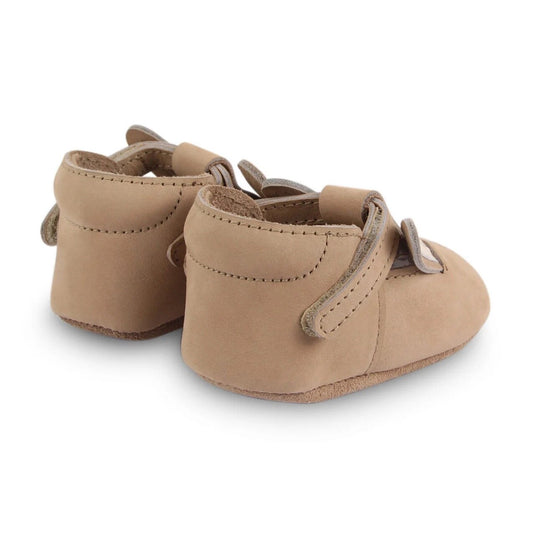 Pantofi Nanoe Velcro - DONSJE AMSTERDAM- Bunny Beige, handmade, 100% piele premium, talpa din cauciuc flexibil, prindere velcro, 18-24 luni