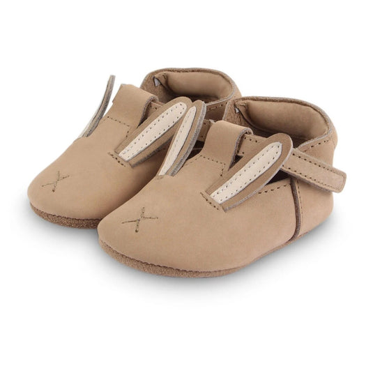 Pantofi Nanoe Velcro - DONSJE AMSTERDAM- Bunny Beige, handmade, 100% piele premium, talpa din cauciuc flexibil, prindere velcro, 18-24 luni