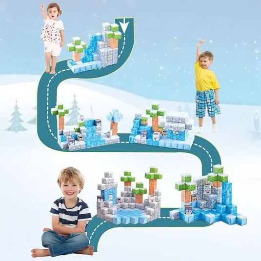 Set de Constructie SmartBlocks Indiggo@, Include 124 de Piese, Joc Educativ 3D pentru Copii, Constructii STEM, Blocuri Magnetice Rezistente, Cuburi Magnetice Colorate, Dezvoltare Creativitate si Gandire Logica, 3 Ani+, Blue