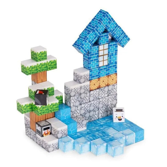 Set de Constructie SmartBlocks Indiggo@, Include 124 de Piese, Joc Educativ 3D pentru Copii, Constructii STEM, Blocuri Magnetice Rezistente, Cuburi Magnetice Colorate, Dezvoltare Creativitate si Gandire Logica, 3 Ani+, Blue