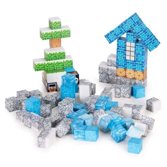 Set de Constructie SmartBlocks Indiggo@, Include 124 de Piese, Joc Educativ 3D pentru Copii, Constructii STEM, Blocuri Magnetice Rezistente, Cuburi Magnetice Colorate, Dezvoltare Creativitate si Gandire Logica, 3 Ani+, Blue