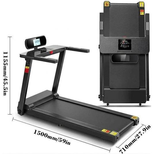 Mini Banda Electrica 2in1 Plimbare/Alergare KangoFit™ PRO Pliabila, Ecran LCD, Bluetooth, Suport Tableta/Telefon, Motor 2CP Ultra Silentios, 12 Programe, Viteza 1-14 km/h, Sistem Absorbtie Socuri, Banda in 5 Straturi, Roti Transport, Black