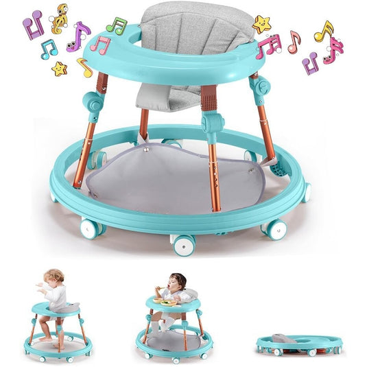 Premergator Multifunctional 3in1 VibeZilla® Scaun de Masa si Jumper, Panou Detasabil Muzical cu Jucarii, Inaltime Reglabila, Pliabil, Perna Moale si Respirabila, Roti Silentioase 360°, Suport Picioare, Design Ranforsat, Anti-Rasturnare, Mint Green