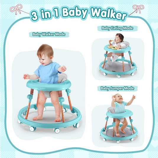 Premergator Multifunctional 3in1 VibeZilla® Scaun de Masa si Jumper, Panou Detasabil Muzical cu Jucarii, Inaltime Reglabila, Pliabil, Perna Moale si Respirabila, Roti Silentioase 360°, Suport Picioare, Design Ranforsat, Anti-Rasturnare, Mint Green