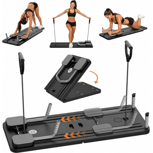 Placa Pilates Reformer Pliabila B-FORM™ 2.0 Auto-Rebound, Platforme Glisante, Benzi de Rezistenta, Cronometru Digital Mobil, Baza Antiderapanta, Manere Flotari, Sistem Multifunctional, Antrenament Full Body, Black