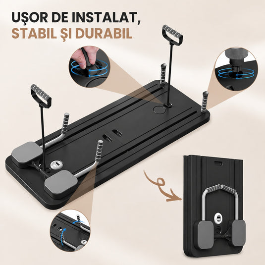 Placa Pilates Reformer Pliabila B-FORM™ 2.0 Auto-Rebound, Platforme Glisante, Benzi de Rezistenta, Cronometru Digital Mobil, Baza Antiderapanta, Manere Flotari, Sistem Multifunctional, Antrenament Full Body, Black