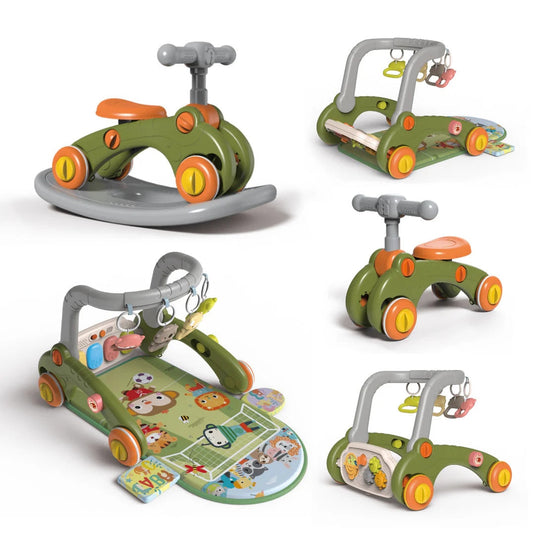 Resigilat: Centru de Activitati 7in1 Mix&Play™ Baby Activity System, Premergator, Salteluta, Balansoar, Bicicleta si Placa de Echilibru, Pian Senzorial cu Muzica si Lumini, 4 Jucarii Detasabile, Saltea Moale si Material Respirabil, Forest Football Green