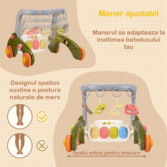 Resigilat: Centru de Activitati 7in1 Mix&Play™ Baby Activity System, Premergator, Salteluta, Balansoar, Bicicleta si Placa de Echilibru, Pian Senzorial cu Muzica si Lumini, 4 Jucarii Detasabile, Saltea Moale si Material Respirabil, Forest Football Green