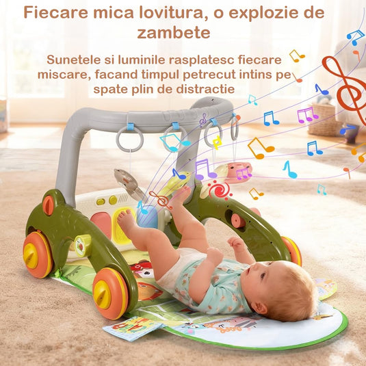 Resigilat: Centru de Activitati 7in1 Mix&Play™ Baby Activity System, Premergator, Salteluta, Balansoar, Bicicleta si Placa de Echilibru, Pian Senzorial cu Muzica si Lumini, 4 Jucarii Detasabile, Saltea Moale si Material Respirabil, Forest Football Green