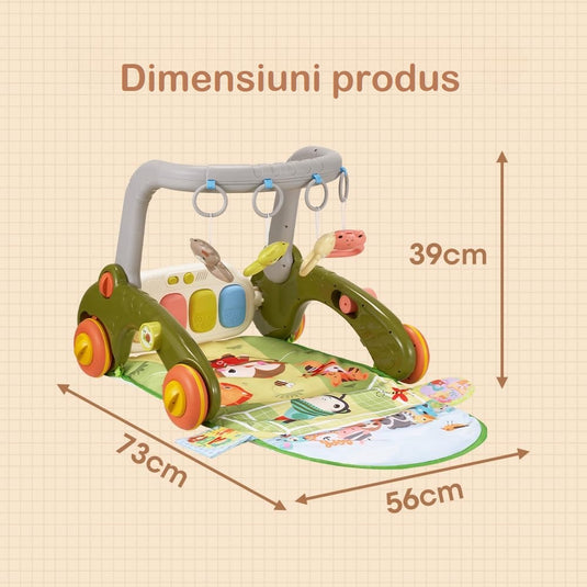 Resigilat: Centru de Activitati 7in1 Mix&Play™ Baby Activity System, Premergator, Salteluta, Balansoar, Bicicleta si Placa de Echilibru, Pian Senzorial cu Muzica si Lumini, 4 Jucarii Detasabile, Saltea Moale si Material Respirabil, Forest Football Green