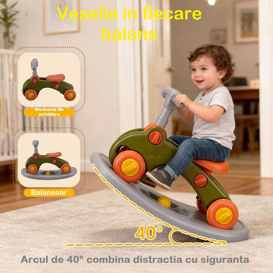 Resigilat: Centru de Activitati 7in1 Mix&Play™ Baby Activity System, Premergator, Salteluta, Balansoar, Bicicleta si Placa de Echilibru, Pian Senzorial cu Muzica si Lumini, 4 Jucarii Detasabile, Saltea Moale si Material Respirabil, Forest Football Green