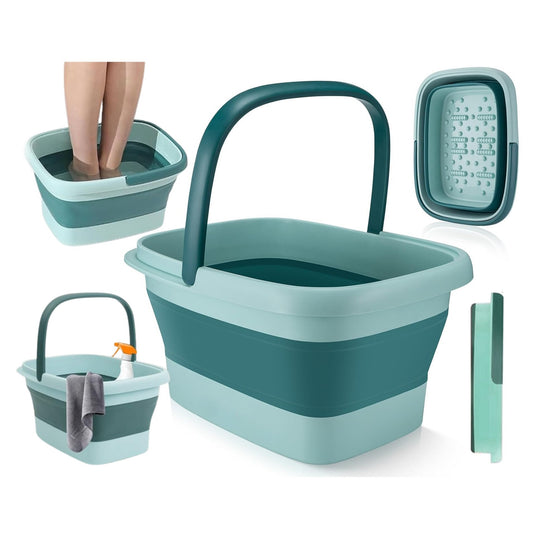 Mini Cadita cu Masaj 3in1 Multifunctionala HomBox® Cos de Rufe si Vas Pliabil, SPA Portabil 8 Role/54 Puncte Masaj Acupunctura, Maner Transport, Flexibila, Rezistenta, Capacitate Mare, Light Green