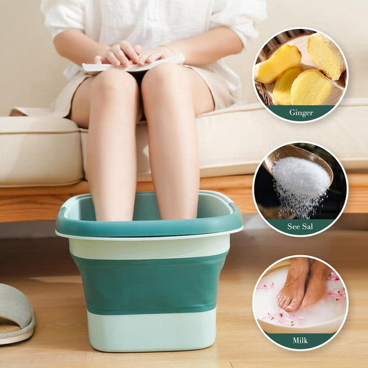 Mini Cadita cu Masaj 3in1 Multifunctionala HomBox® Cos de Rufe si Vas Pliabil, SPA Portabil 8 Role/54 Puncte Masaj Acupunctura, Maner Transport, Flexibila, Rezistenta, Capacitate Mare, Light Green