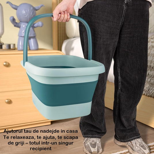 Mini Cadita cu Masaj 3in1 Multifunctionala HomBox® Cos de Rufe si Vas Pliabil, SPA Portabil 8 Role/54 Puncte Masaj Acupunctura, Maner Transport, Flexibila, Rezistenta, Capacitate Mare, Light Green