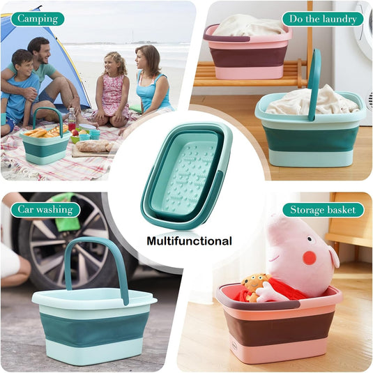 Mini Cadita cu Masaj 3in1 Multifunctionala HomBox® Cos de Rufe si Vas Pliabil, SPA Portabil 8 Role/54 Puncte Masaj Acupunctura, Maner Transport, Flexibila, Rezistenta, Capacitate Mare, Light Green
