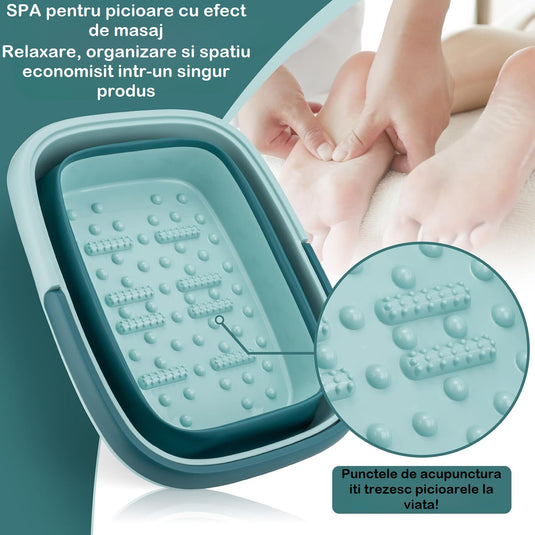 Mini Cadita cu Masaj 3in1 Multifunctionala HomBox® Cos de Rufe si Vas Pliabil, SPA Portabil 8 Role/54 Puncte Masaj Acupunctura, Maner Transport, Flexibila, Rezistenta, Capacitate Mare, Light Green