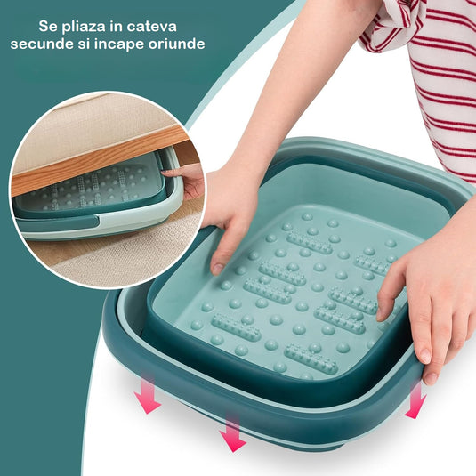 Mini Cadita cu Masaj 3in1 Multifunctionala HomBox® Cos de Rufe si Vas Pliabil, SPA Portabil 8 Role/54 Puncte Masaj Acupunctura, Maner Transport, Flexibila, Rezistenta, Capacitate Mare, Light Green