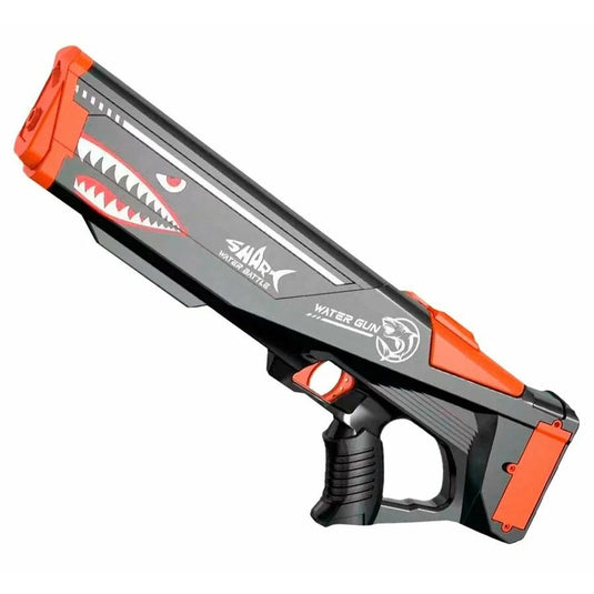 Pistol Electric Cu Apa SharkWaterGun Indiggo@, Dimensiune 50 cm, Jucarie Water Gun pentru Copii si Adulti, Design Rechin, Jet Continuu Puternic 8 Metri, Rezervor Detasabil, Reincarcare USB, Ideal Piscina si Plaja, 6 Ani+, Black
