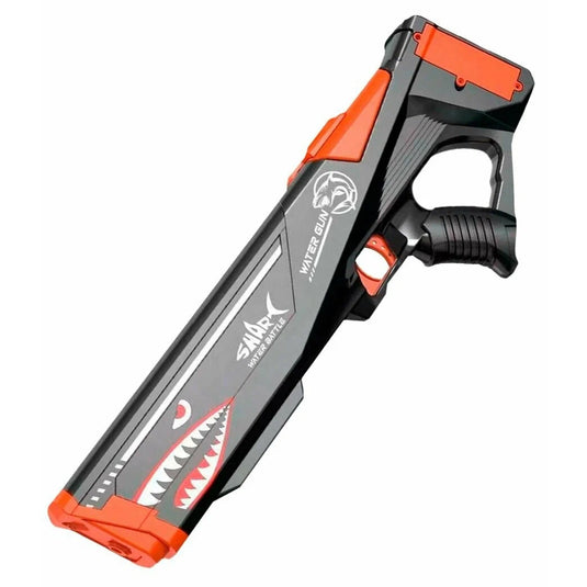Pistol Electric Cu Apa SharkWaterGun Indiggo@, Dimensiune 50 cm, Jucarie Water Gun pentru Copii si Adulti, Design Rechin, Jet Continuu Puternic 8 Metri, Rezervor Detasabil, Reincarcare USB, Ideal Piscina si Plaja, 6 Ani+, Black