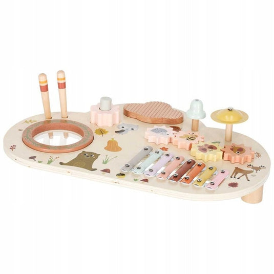 Masuta Educationala din Lemn pentru Copii TinyTunes Table - Indiggo@, Jucarie Montessori cu Instrumente Muzicale, 12 Luni+, Wooden Brown