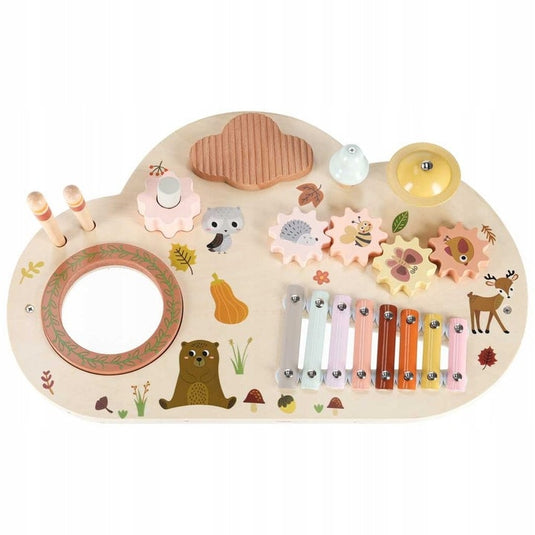Masuta Educationala din Lemn pentru Copii TinyTunes Table - Indiggo@, Jucarie Montessori cu Instrumente Muzicale, 12 Luni+, Wooden Brown
